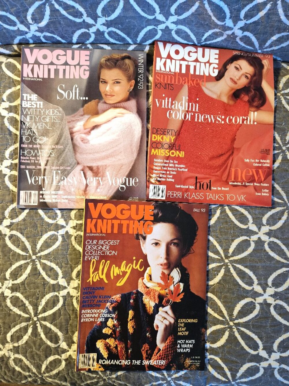 Bundle of 3 Vintage 1992 to 93 Vogue Knitting Magazines
